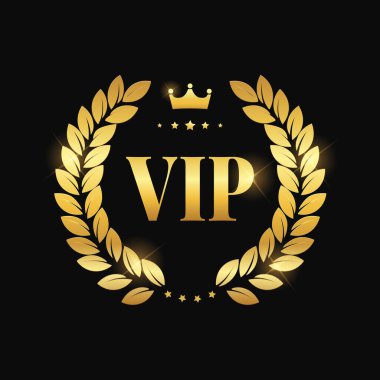 Gold Vip Icon. Golden VIP sign with wreath. Premium and Luxury badge. Vector illustration clipart