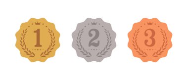 Altın, gümüş ve bronz 1., 2. ve 3. madalyalar belirlendi. Vektör ödül simgeleri