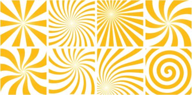 Girdap desenli soyut arkaplan seti. Beyaz kağıtta turuncu çizgiler. Poster ve pankart için vektör çizgili arka plan şablonu