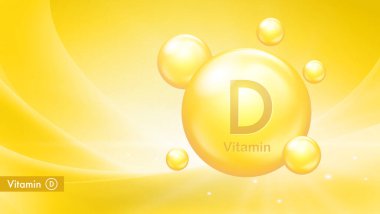 Damla köpüklü D vitamini kompleksi için vektör pankartı. Tıbbi ve bilimsel kavram. Güzellik tedavisi, beslenme, cilt bakımı ya da kozmetik poster