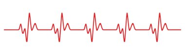 Kalp atışı hattı. Kırmızı sağlıklı nabız izi. Elektrokardiyogram veya EKG eğrisi. Kardiyo ritmi. Titreşim şeması. Yaşam işareti. Vektör illüstrasyonu