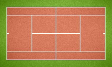 Gerçekçi tenis sahası. Yeşil ve kahverengi çimen desenli ve çerçeveli tenis kortu. Vektör EPS 10