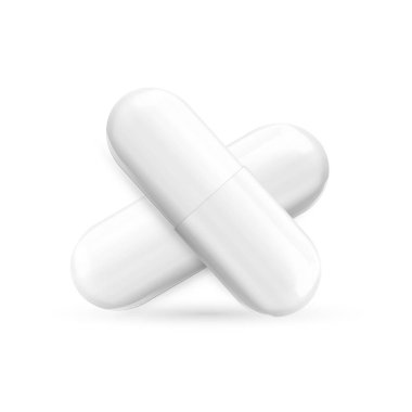 Birkaç hap. Gerçekçi beyaz haplar. Şeffaf arkaplanda vitamin kapsülü. Gerçekçi tedavi tableti. Vektör illüstrasyonu