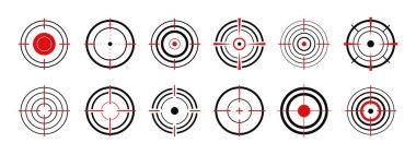 Hedef simgesi ayarlandı. Keskin nişancı sembolü, nişan ve nişan işareti. Vektör illüstrasyonu EPS 10