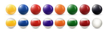 3 boyutlu top vektörü ayarlandı. Bilardo, bilardo ya da piyango topu seti. Oyun için renkli yuvarlak oyuncaklar koleksiyonu