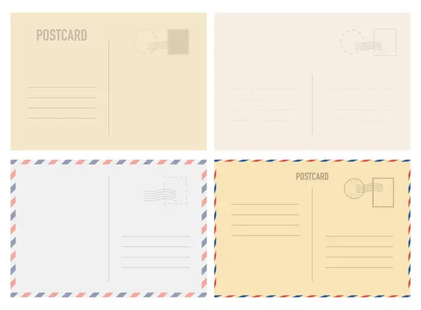 Gerçekçi kartpostal şablonu pul için ayarlandı. Karton kartpostal eski usul. Vektör EPS 10