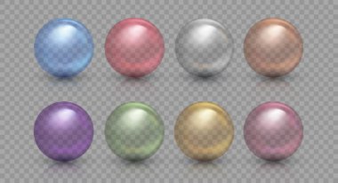 Taşak vektörü ayarlandı. Şeffaf cam daireler. Soyut renkli kürelerin toplanması ile ilgili. Vektör EPS 10