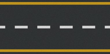 Asfalt yol manzaralı beyaz ve sarı çizgi. Yol dokusunu takip et. Asfalt yüzeyinin arka planı. Yol vektör illüstrasyonu