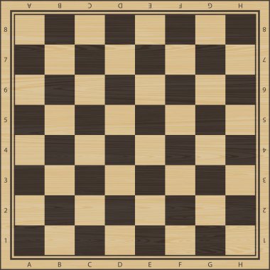 Tahta satranç tahtası. İçinde harfler ve numaralar olan satranç tahtası. Vektör illüstrasyonu
