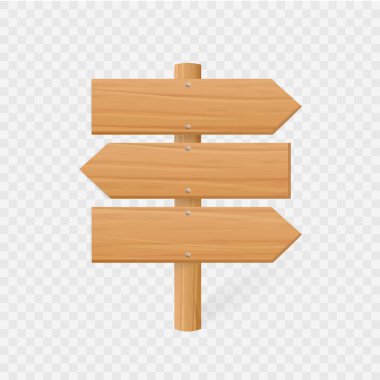 Tahta tabela vektör çizimi. Gerçekçi tahta yönlü ok işareti. Ahşap desenli tahta, kontrplak yol işaretleyici.