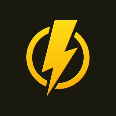 Siyah arkaplanda yıldırım simgesi. Klasik flaş sembolü, yıldırım vektör çizimi. Yıldırım çarpması işareti