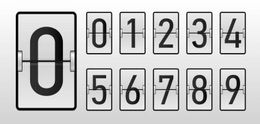 White scoreboard numbers. Retro font with calculator symbols, alarm clock letters, display digits. Vector EPS 10