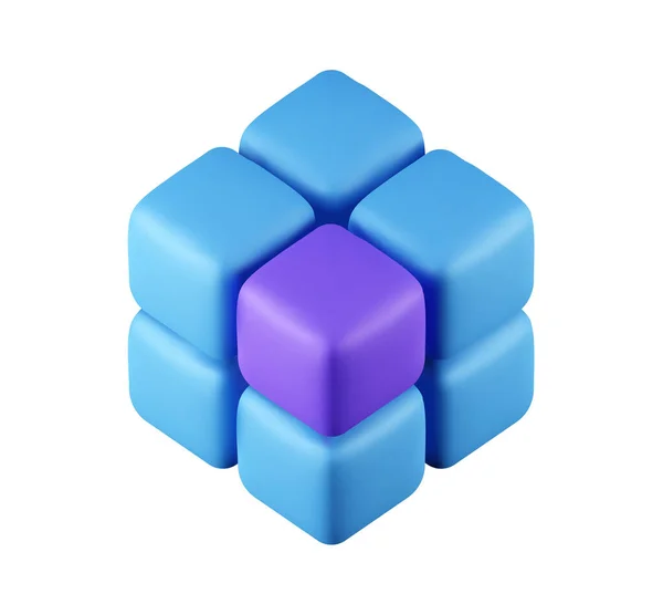 Ícone Azul Conjunto Cubos Renderização Realista Estratégia Símbolo Conceito Sucesso — Vetor de Stock