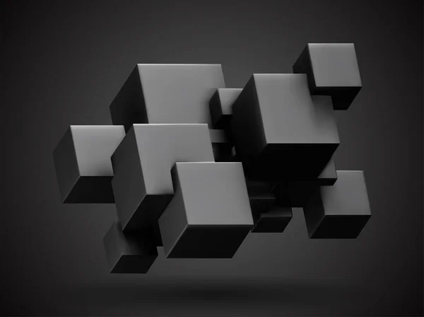 Renderização Cubos Pretos Conjunto Fundo Geométrico Abstrato Com Espaço Livre — Vetor de Stock