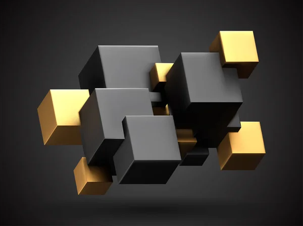 Renderização Cubos Preto Amarelo Conjunto Fundo Geométrico Abstrato Com Espaço — Vetor de Stock