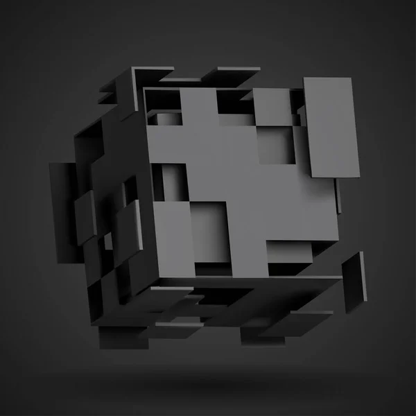 黒い立方体集合の3Dレンダリング テキストのための自由空間を持つ抽象的な幾何学的背景 ベクトルイラスト — ストックベクタ
