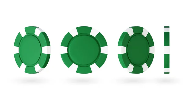 扑克和赌场的3D芯片一套独立的白色背景上的硬币 可用于动画制作 矢量图解的实际表示 — 图库矢量图片