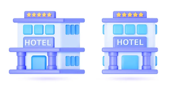 3Dホテルのベクトルイラスト 碑文のホテルと白の隔離された背景に現実的なスタイルで建物のカジュアルなレンダリング バケーションレンタル — ストックベクタ