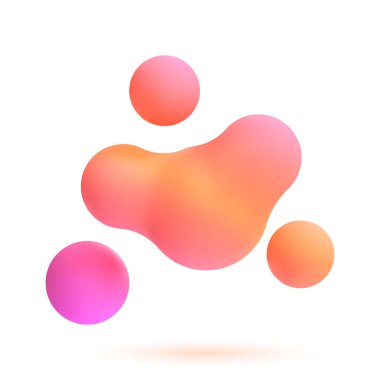 3 boyutlu sıvı damlaları yerleştirildi. Uçarken soyut renkli küreler. İzole edilmiş beyaz arka planda baloncukların gerçekçi yansıtıcısı. Lav lambası elementlerinin tasviri.