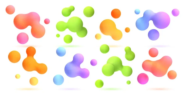 Blobs Líquido Definido Esferas Coloridas Abstratas Voo Vetor Renderização Realista — Vetor de Stock