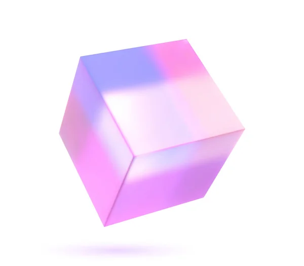 Cube Verre Abstrait Figure Géométrique Couleur Holographique Sur Fond Blanc — Image vectorielle