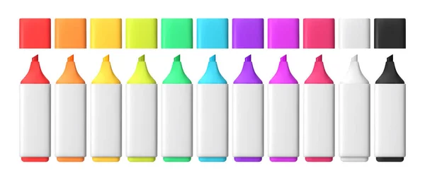 Set Colored Pen Markers Different Shades Vector Mock Objects White — Stock Vector