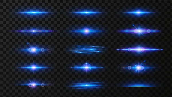 Vektorljuseffekt Inställd Horisontella Glödande Linjer Soluppgång Och Laser Glöd Effekt — Stock vektor