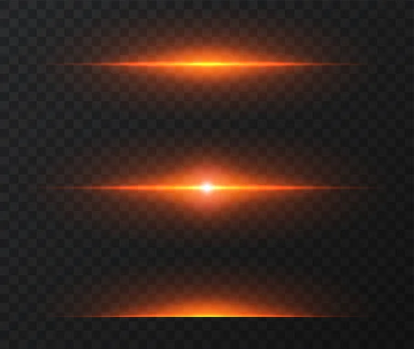 Vektorljuseffekt Inställd Horisontella Glödande Linjer Soluppgång Och Laser Glöd Effekt — Stock vektor