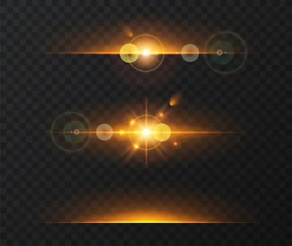 Vector Light Effect Set Horizontal Glowing Lines Sunrise Laser Glow — Stock Vector