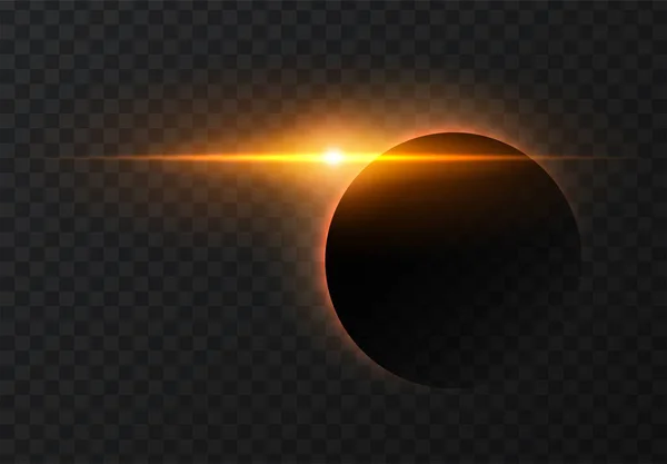 Sun eclipse light effect. Vector horizontal glowing lines of sunrise and laser glow effect on a dark transparent background. Glowing rays abstract elements.