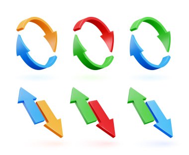 Üç boyutlu ok simgesi. Çizgi film tarzında vektör illüstrasyonu. İzole geri dönüş ya da beyaz arkaplandaki güncelleme ögesi. Artan kâr ve satış planı kavramı.