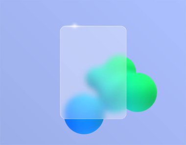 Metin veya tasarımın için bulanık cam efekt çerçevesi. Arka planda soyut sıvı bulunan bulutlu camın vektör yansıtıcısı. Top tasarım elementleri şeklinde renkli kabarcıklar kümesi.