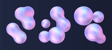 3 boyutlu sıvı damlaları yerleştirildi. Uçarken soyut renkli küreler. İzole edilmiş beyaz arka planda baloncukların gerçekçi yansıtıcısı. Y2k biçiminde lav lambası elementlerinin gösterimi.