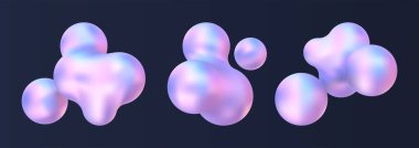 3 boyutlu sıvı damlaları yerleştirildi. Uçarken soyut renkli küreler. İzole edilmiş beyaz arka planda baloncukların gerçekçi yansıtıcısı. Y2k biçiminde lav lambası elementlerinin gösterimi.