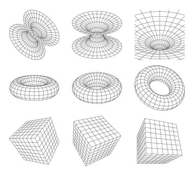 Geometrik 3 boyutlu şekiller. Çizgiler ve noktalardan oluşan vektör ağı şekilleri. Teknolojik ilerleme ve sanal gerçekliğin soyut unsurları.