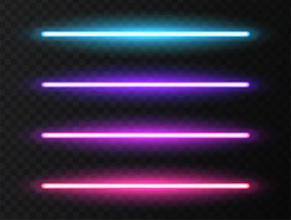 stock vector Neon ultraviolet lamps. Vector illustration of realistic light. Symbol of modern fashion. Set of different color shades. Popular style, neon design.