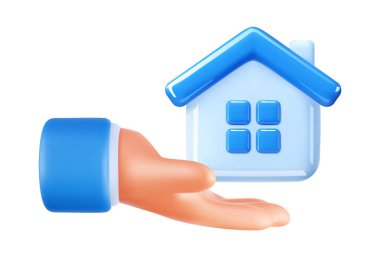 Uygulamalar ve web sayfaları arayüzü için minimalist tarzda ev 3d vektörü. İzole edilmiş beyaz arka planda plastik bir ev. Güvenlik ve korunmanın 3D karikatür çizimi sembolü.