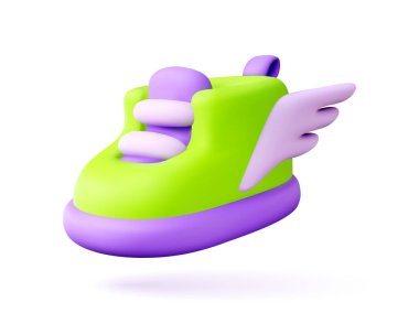 3 boyutlu ayakkabı ikonu. Çocukların stilize botları mukavva tarzında. Minimalist bir tasarımla yürürken bacaklar için spor kıyafetleri. Beyaz izole bir arkaplan üzerinde vektör biçiminde bir nesnenin 3B canlandırmasıName.