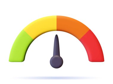 Üç boyutlu hız simgesi. Beyaz arkaplan izole nesnesinde artan değeri olan hız göstergesi nesnesi. İş bilgileri için zaman göstergesi. Büyüme ve yükleme sembolü. Vektör illüstrasyonu.
