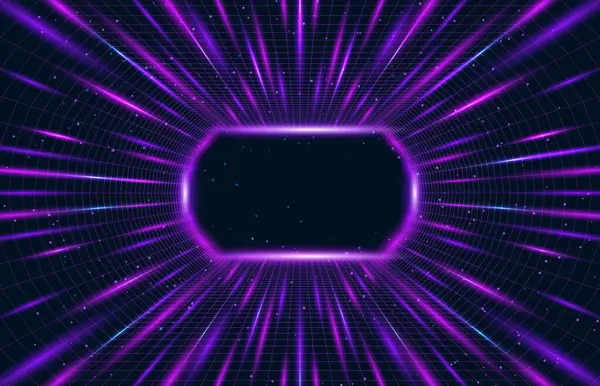 Vektor Illustration Flygning Rymden Neonnät Galaxen Mot Bakgrund Stjärnor Cyberpunk — Stock vektor