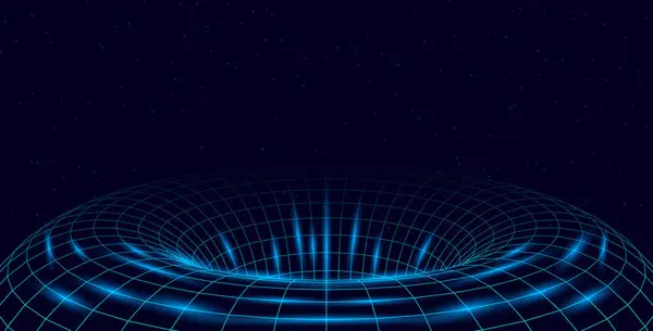 Векторная Иллюстрация Полета Космосе Неоновая Сетка Галактике Фоне Звёзд Игры Векторная Графика