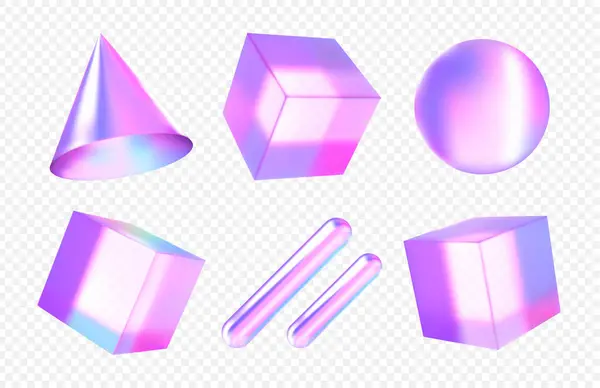 Αφηρημένη Γυαλί Κύβος Γεωμετρική Φιγούρα Ολογραφικό Χρώμα Λευκό Φόντο Ροζ — Διανυσματικό Αρχείο