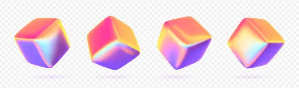 Cubo Vidrio Abstracto Figura Geométrica Color Holográfico Sobre Fondo Blanco Ilustración De Stock