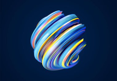 Soyut 3D cam küre. Koyu arkaplanda holografik renkli geometrik figür. Mavi şekil nesne ve tasarım ögesi.