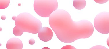 3 boyutlu sıvı damlaları yerleştirildi. Uçarken soyut renkli küreler. İzole edilmiş beyaz arka planda baloncukların gerçekçi yansıtıcısı. Lav lambası elementlerinin tasviri.