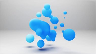 3D sıvı damlalar animasyon döngüsünü başlatır. Uçarken soyut renkli küreler. İzole edilmiş arka planda baloncukların gerçekçi canlandırması. Lav lambası elementlerinin tasviri.