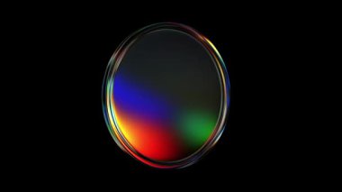 Soyut üç boyutlu cam para ve madalya, döngülü animasyon. Siyah bir arkaplanda holografik renkli geometrik figür. Pembe şekilli nesne ve tasarım elemanı. 90 'lar tarzı şeffaf yuvarlak nesne.