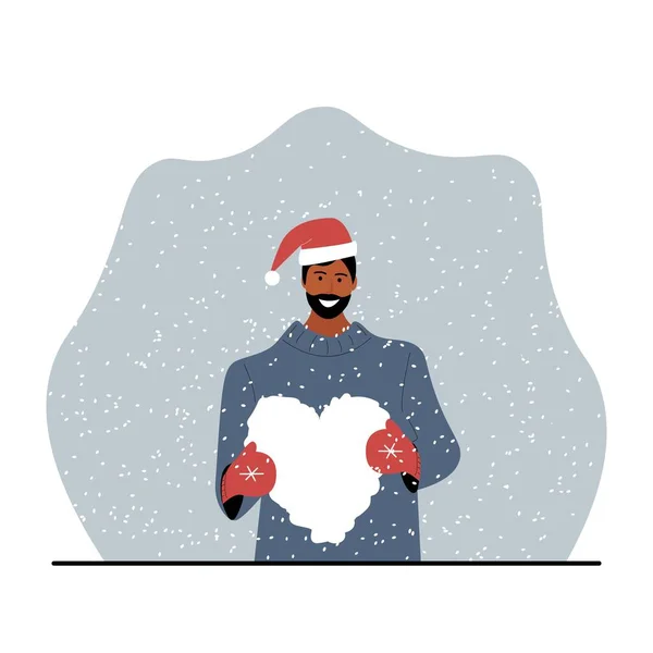 День Святого Валентина Вітання Карткового Дизайну Чоловік Капелюхах Санта Клауса — стоковий вектор