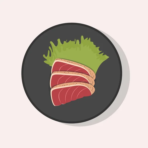 Japanese National Cuisine Salmon Steak Vector Illustration — Stock Vector