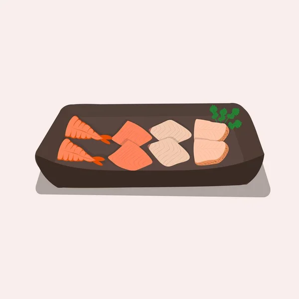 Японская Национальная Кухня Нарезка Рыбы Векторная Иллюстрация Сашими — стоковый вектор